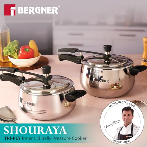 Image 3 of BERGNER Bergner Shouraya Triply Stainless Steel Pressure Cooker 3.5 Litres