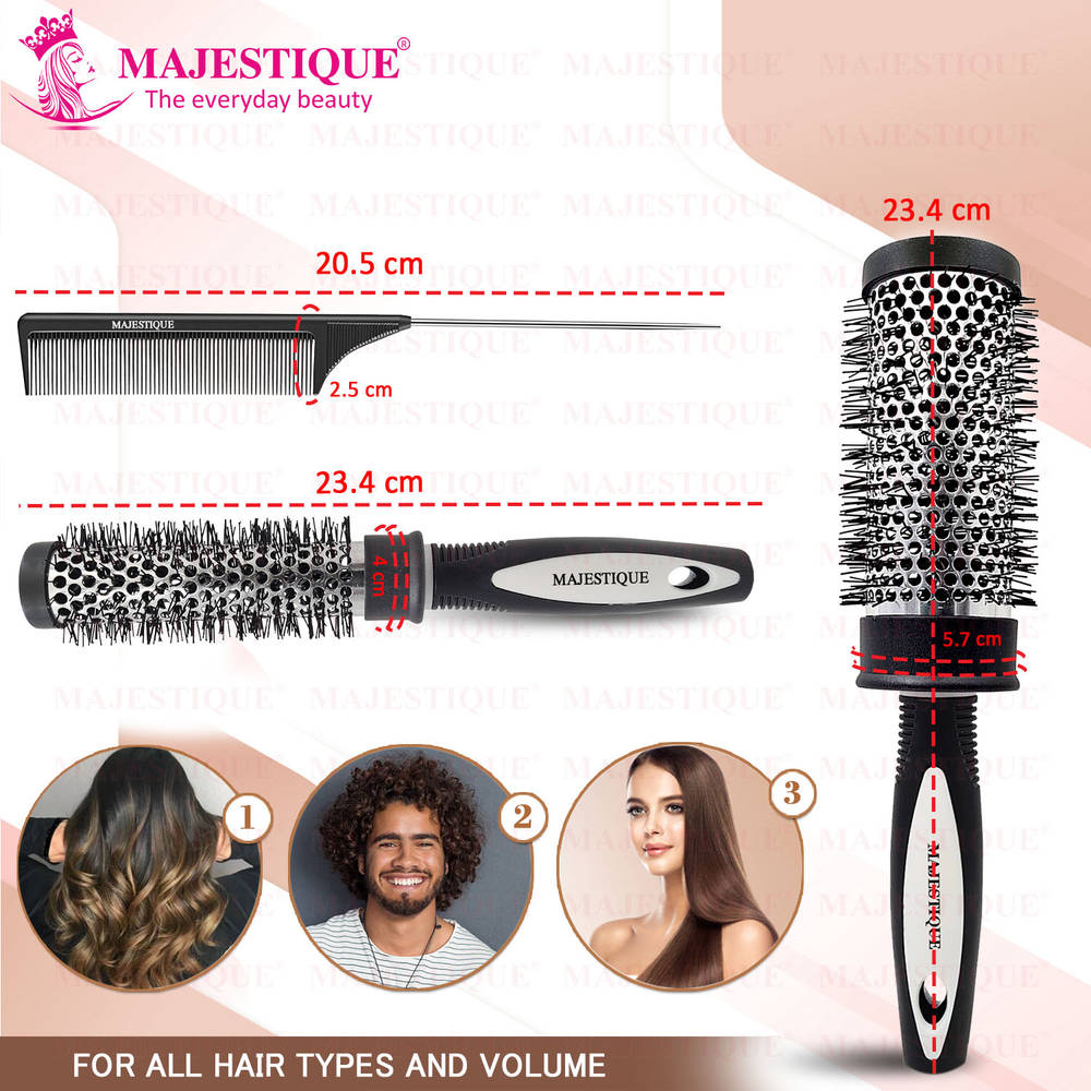 Image 2 of Majestique Blow Dry Hair Roller Brushes And Tail Comb - Set Of 3