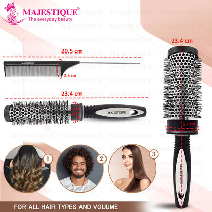 Image 2 of Majestique Blow Dry Hair Roller Brushes And Tail Comb - Set Of 3