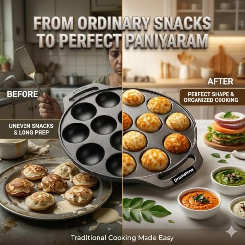 Image 2 of Generic Pre-Seasoned Cast Iron Paniyaram Pan, 12 Cavity