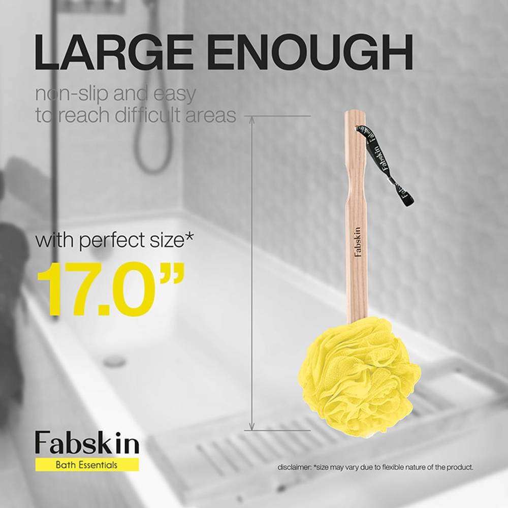Image 5 of Fabskin Loofah Duo Pack - Bath Brush With Wooden Handle & Round Loofah - For Men & Women-Yellow