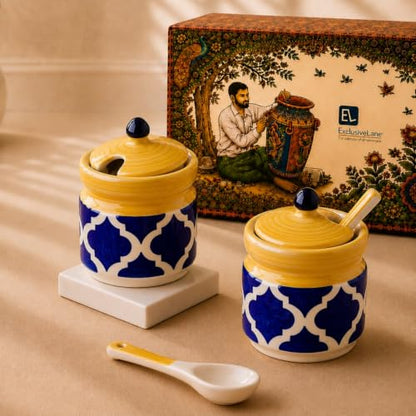 Image 1 of Default Title for the product ExclusiveLane Moroccan Ceramic Pickle Jars with Spoon & Lid Set of 2