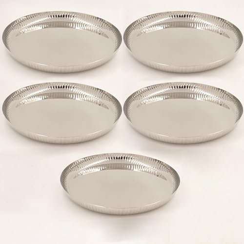 Image 5 of Pack of 5 for the product Spillbox Stainless Steel Hammered Tiffin Plate