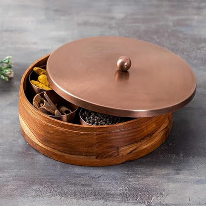 Image 5 of Copper for the product nestroots Wooden Masala Box with Stainless Steel Jars