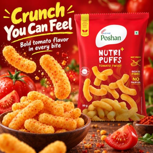 Image 5 of Acme Poshan Nutri+ Protein Puffs Tomato Twist 50g