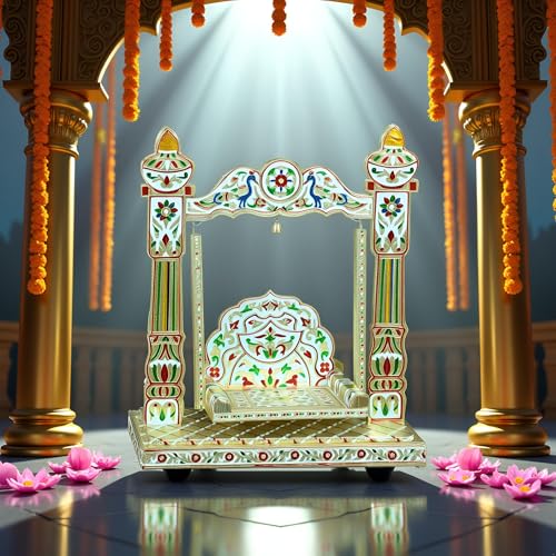 Image 4 of Handicrafts Meenakari Krishna Wooden Jhula for Laddu Gopal Idol for Home Temple