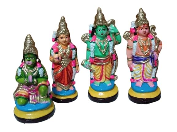 Image 1 of Default Title for the product navarathiri golu bommala koluvu kolu Clay Doll ramar dharbar(ramar Set) 10 inch sita Laxhman Hanuman Combo Set height27cm