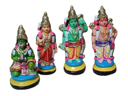 Image 1 of Default Title for the product navarathiri golu bommala koluvu kolu Clay Doll ramar dharbar(ramar Set) 10 inch sita Laxhman Hanuman Combo Set height27cm