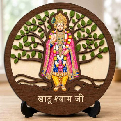 Image 1 of Default Title for the product Khatu Shyam Ji Table Top Wooden Idol/Murti for Mandir Decoration, Office Desk & Festive Gift - 5x5 Inch
