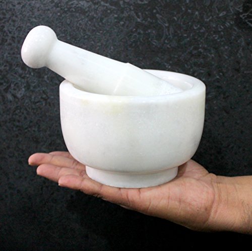 Image 5 of KLEO White Marble Stone Mortar and Pestle Set 5" Diameter