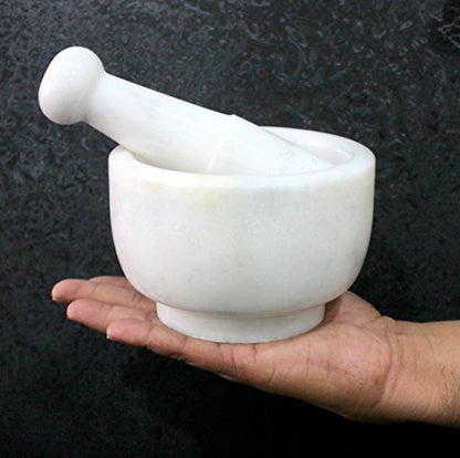 Image 5 of KLEO White Marble Stone Mortar and Pestle Set 5" Diameter