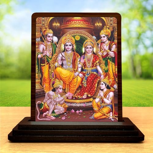 Image 2 of Ram Darbar Wooden Idol for Pooja Room 4x5 Inch HD Printed Auspicious Blessing Decor