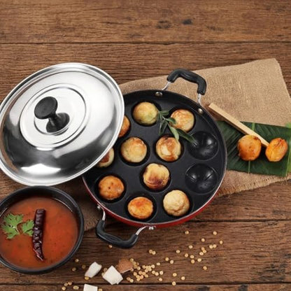 Image 4 of Vipron Non-Stick Appam Maker & Paniyaram Pan, 12 Cavity Appam Patra with Stainless Steel Lid