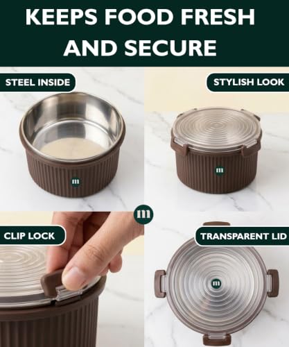 Image 4 of MARU Steel Tiffin Lunch Box Set of 2, 450ml Each