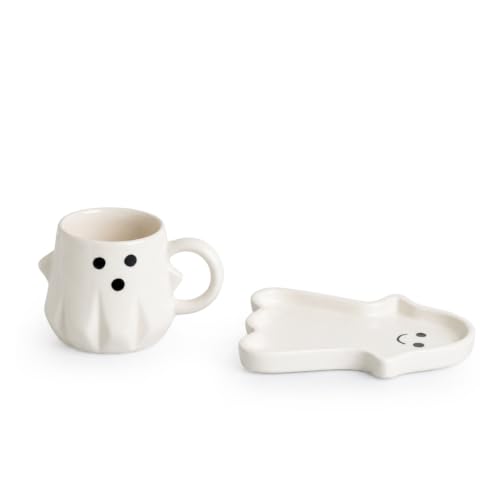 Image 3 of ExclusiveLane 'Ghost Spark' Hand Painted Ceramic Tea Cup with Saucer Ceramic Coffee Cups Chai Tea Cup (Set of 1, 340 ml, Micwave Safe) | Cup and Saucer Set Cup with Saucer