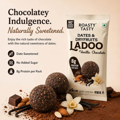 Image 5 of Roasty Tasty Dates & Dryfruit Ladoo Vanilla Chocolate 40g