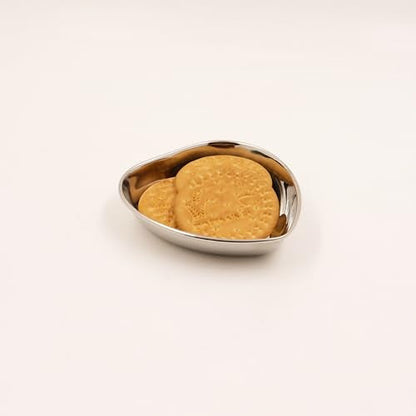 Image 3 of Spillbox Stainless Steel Halwa Plates Quarter Plates Snack Plate Nasta Plate Dessert Plate Set Side Dish Mirror Finish BPA Free 50gm Heart Plate-5