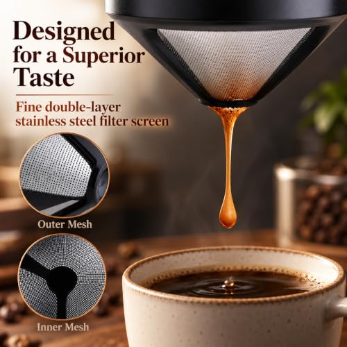 Image 4 of HASTHIP Filter Coffee Maker Food Grade Stainless Steel & Plastic Coffee Dripper Double Mesh Pour Over Coffee Filter 100% Paperless Maker Foldable to Fit Most Cup Keep Coffee Flavour
