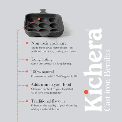 Image 6 of Kichera Cast Iron 9 Cavity Paniyaram Pan Long Handle 7 Inch, 2.4kg
