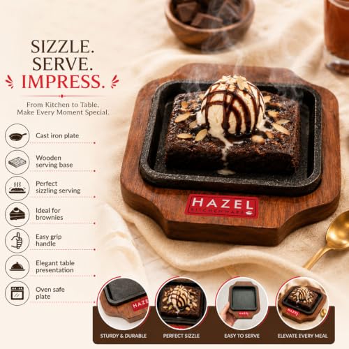 Image 4 of HAZEL Cast Iron Sizzler Plate with Wooden Base 5 Inch