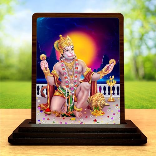 Image 2 of Sacred Portrait Hanuman Wooden Table Idol 4x5 Inch HD Printed Decorative Piece