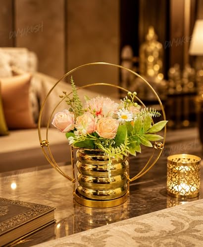 Image 6 of Divyakosh Artificial Flower Vase, Metal Golden Ring with Pre Fixed Flowers, Gift Item, Showpiece | Home Decoration Items for Living Room | Aesthetic Home Decor, Vase for Home Decor'