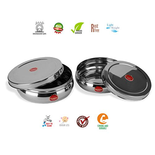 Image 3 of Sumeet Stainless Steel Belly Shape Flat Canisters Storage Containers Set Of 2Pcs (1.1 Ltr & 1.5 Ltr Capacity)