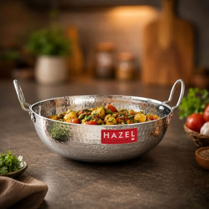 Image 1 of Default Title for the product HAZEL Hammered Tone Stainless Steel Deep Kadhai, Diameter 24.5 cm, 2.25 LTR, Silver