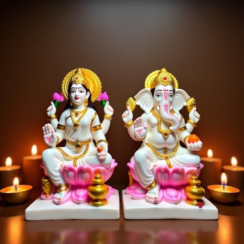 Image 3 of 7 inch Off White for the product UNOVATE Laxmi Ganesh Idol Pair