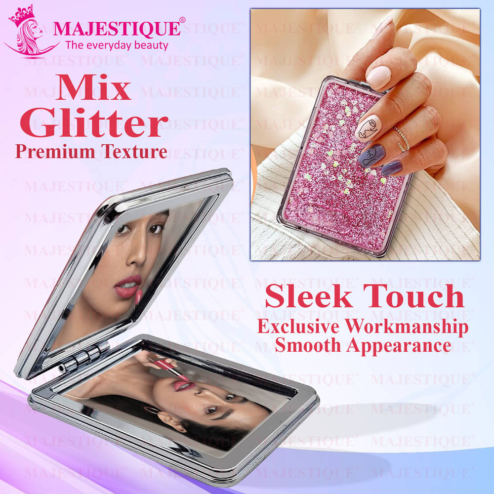 Image 4 of Majestique Glitter Portable Makeup Mirror, Double-Sided Foldable Hand Mirror
