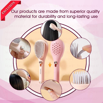 Image 7 of Majestique Self Cleaning Detangling Hair Brush - Multicolour