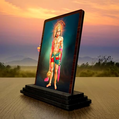 Image 3 of HD Printed Hanuman Wooden Idol 4x5 Inch Temple Gift Spiritual Showpiece