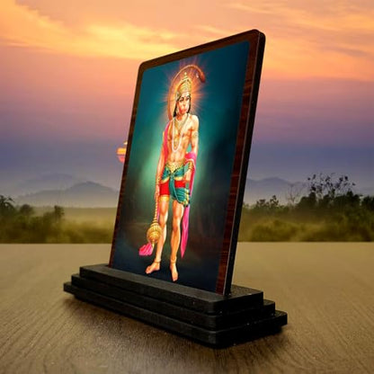Image 3 of HD Printed Hanuman Wooden Idol 4x5 Inch Temple Gift Spiritual Showpiece