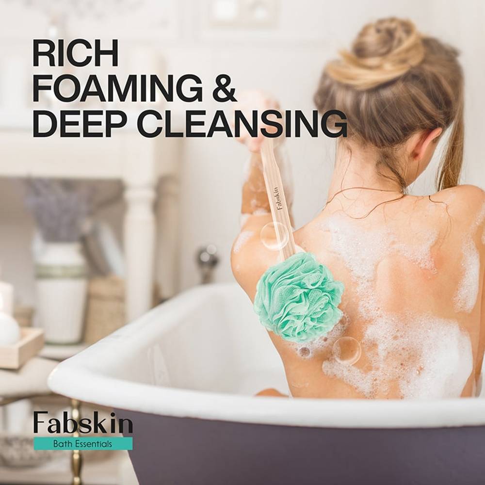 Image 4 of Fabskin Bath Brush Loofah For Men & Women With Wooden Handle Aqua Green