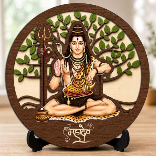 Image 1 of Default Title for the product Shiv Ji Wooden Idol with Stand for Home Temple, Puja Room, Office Desk & Indoor Mandir Decor - 5x5 Inch