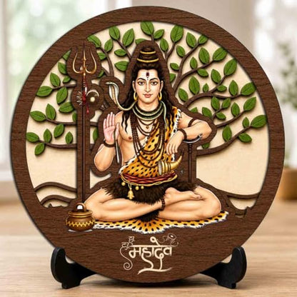 Image 1 of Default Title for the product Shiv Ji Wooden Idol with Stand for Home Temple, Puja Room, Office Desk & Indoor Mandir Decor - 5x5 Inch