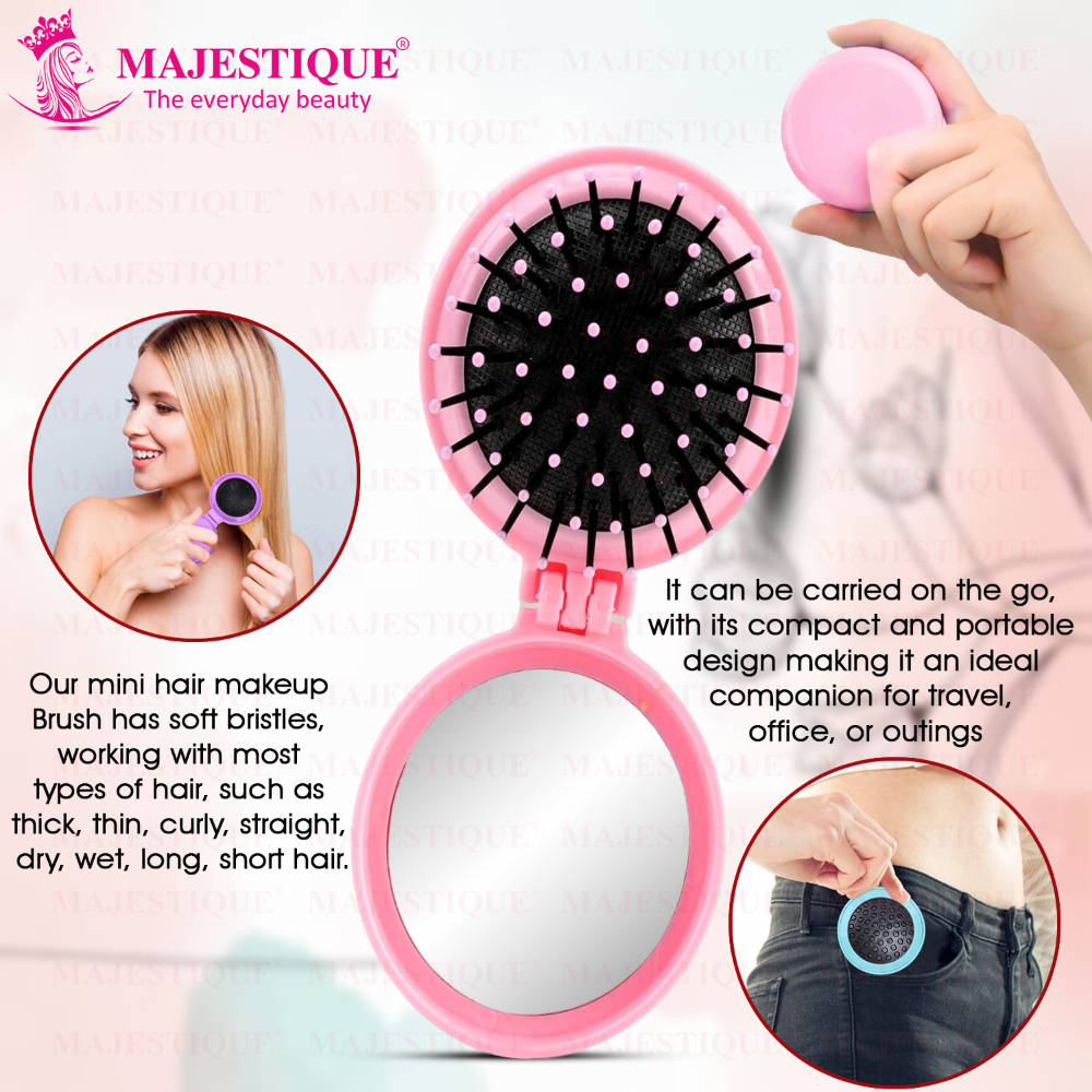 Image 4 of Majestique Portable Folding Hair Brush With Mirror