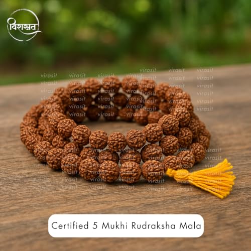 Image 4 of 5 Mukhi Rudraksha Mala 108 Beads Original Certified | Natural Panchmukhi Rudraksha Japa Mala for Men & Women | Jaap Mala for Meditation, Shiv Puja, Yoga, Prayer, Chanting | 6mm Size