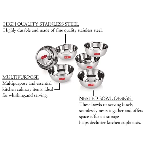 Image 3 of HAZEL Stainless Steel Modern Bowl - Set of 6, Silver