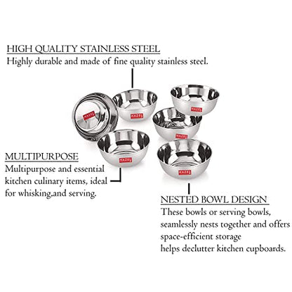 Image 3 of HAZEL Stainless Steel Modern Bowl - Set of 6, Silver