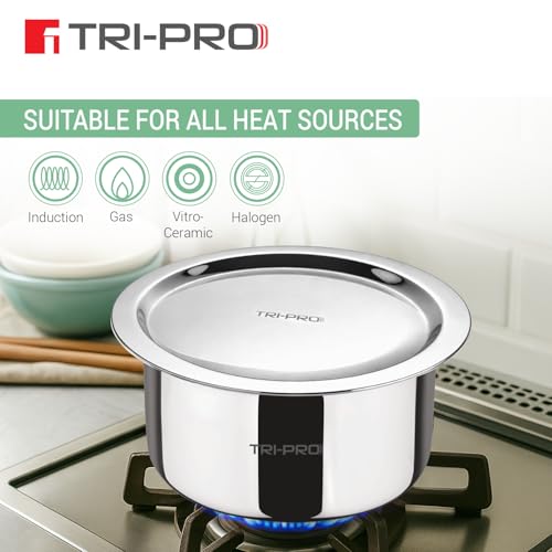 Image 6 of BERGNER Bergner Tripro Triply Cookware Set 5 Pcs - 22cm (2.3L) Kadai with Lid, 22cm Frypan, 16cm (1.8L) Tope with Lid