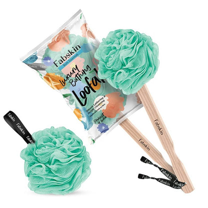 Image 1 of 1 Pc / Pack of 1 for the product Fabskin Loofah Duo Pack - Bath Brush With Wooden Handle & Round Loofah - For Men & Women - Aqua Green