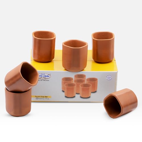 Image 1 of Default Title for the product Mitti Cool Handmade Terracotta Clay Square Cup Set of 6-170ml
