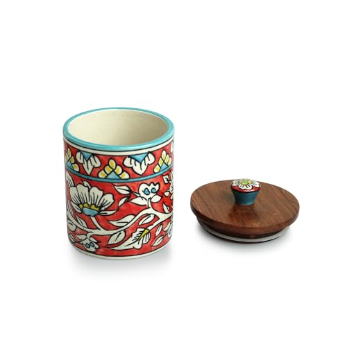 Image 3 of ExclusiveLane Mughal Barrel Multi Utility Storage Ceramic Jar with Wooden Lid 420 ml