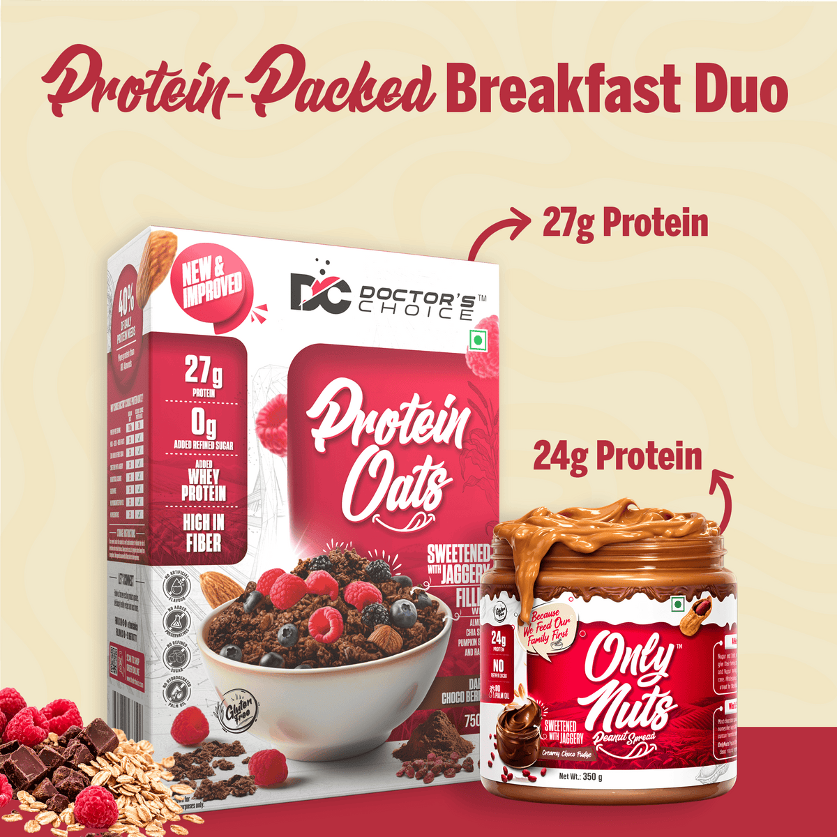 Image 2 of Doctor's Choice Protein Oats 750g + Choco Fudge Peanut Spread 750g