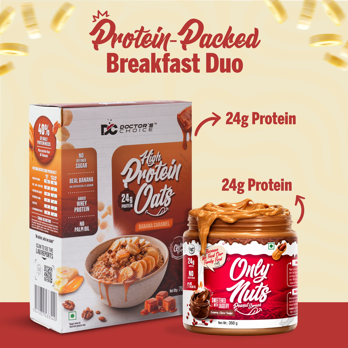Image 2 of Doctor's Choice Protein Oats Banana Caramel 750g + Choco Fudge Peanut Spread creamy 750g