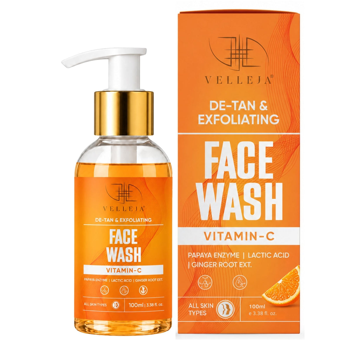 Image 10 of 100 ml / Pack of 1 for the product Velleja De-Tan & Exfoliating Face Wash | Vitamin C Tan Removal & Brightening Face Cleanser