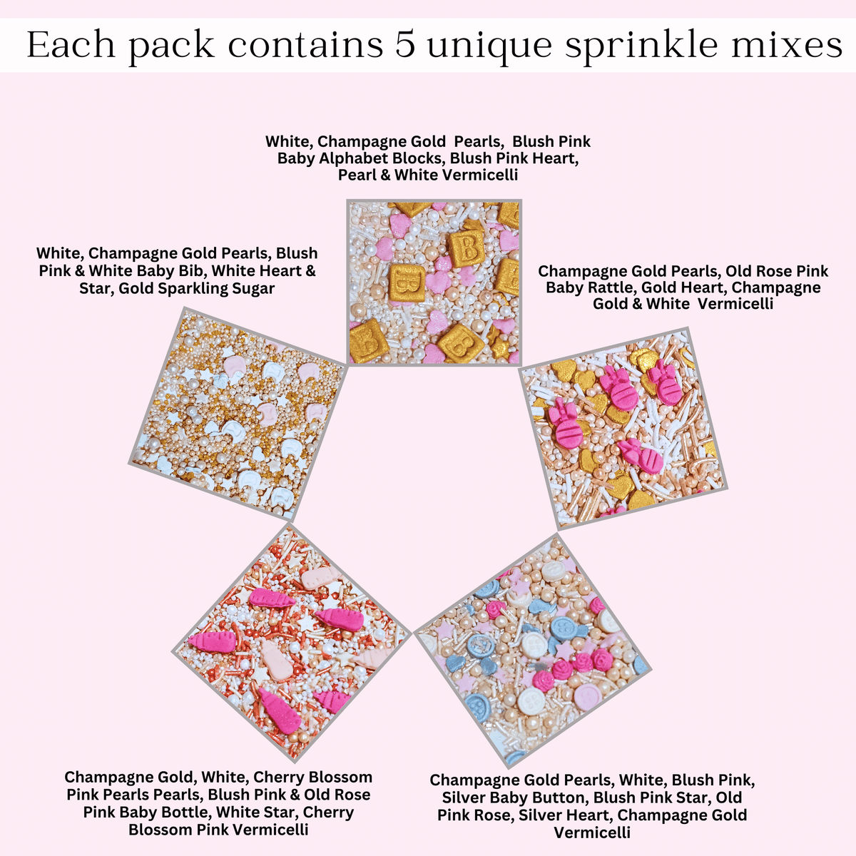 Image 2 of Confect Girls Baby Shower Sprinkles | Mix Heart, Teddy, Baby Feed Bottle & Baby Feet Sprinkles