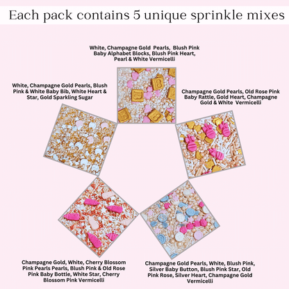 Image 2 of Confect Girls Baby Shower Sprinkles | Mix Heart, Teddy, Baby Feed Bottle & Baby Feet Sprinkles