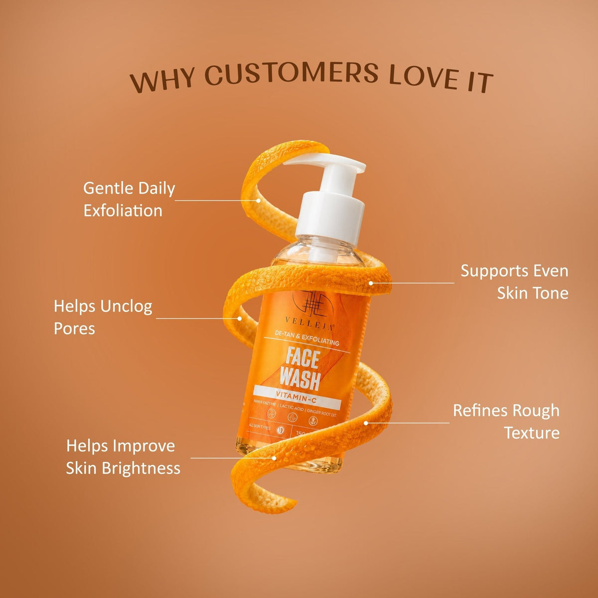 Image 3 of Velleja De-Tan & Exfoliating Face Wash | Vitamin C Tan Removal & Brightening Face Cleanser